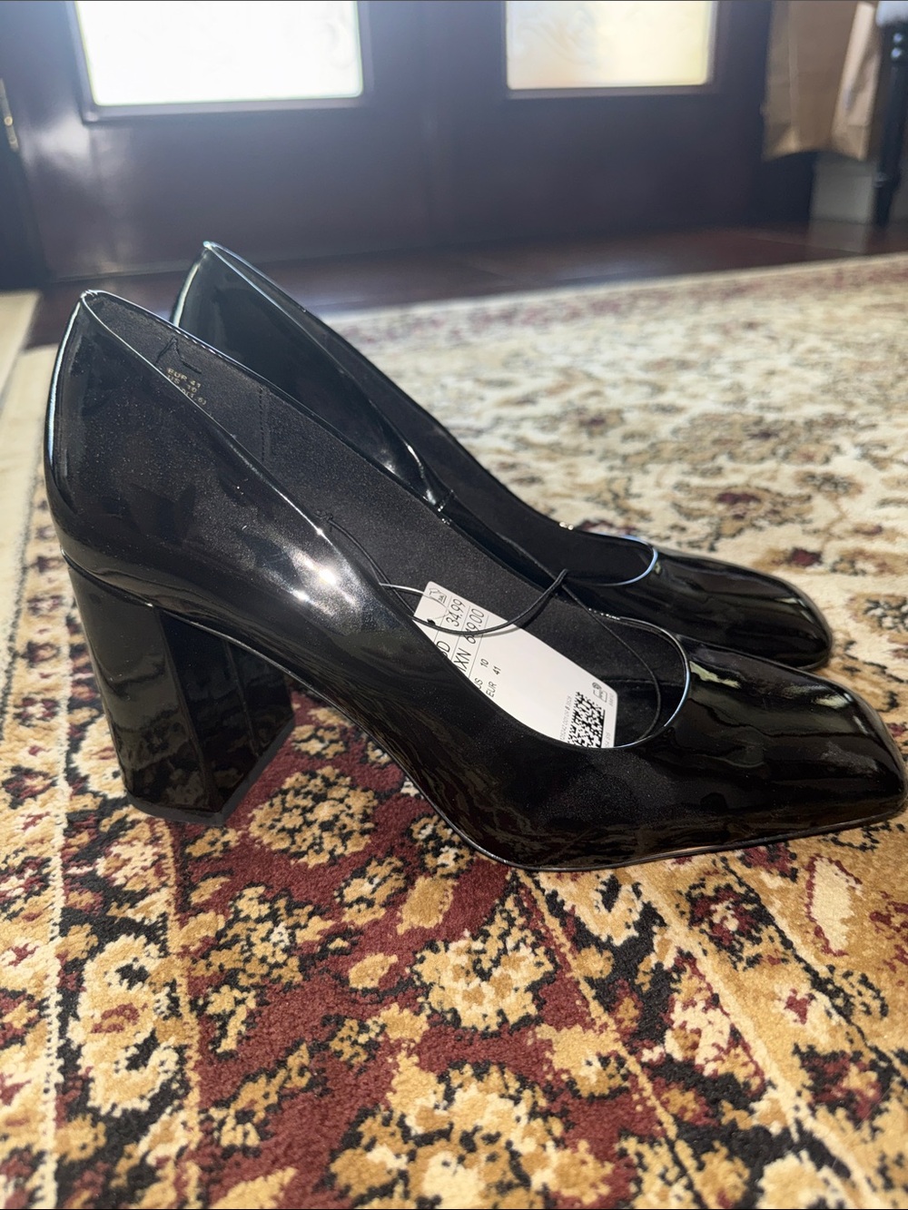 H&M Black Patent Block Heel Pumps